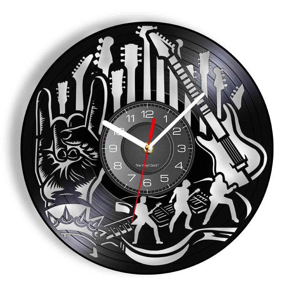 Guitar and Drum Kits Wall Clock Guitar Player Music Vinyl Record Clock Rock Music Instrument Guitar Wall Art Rock n Rock Gift