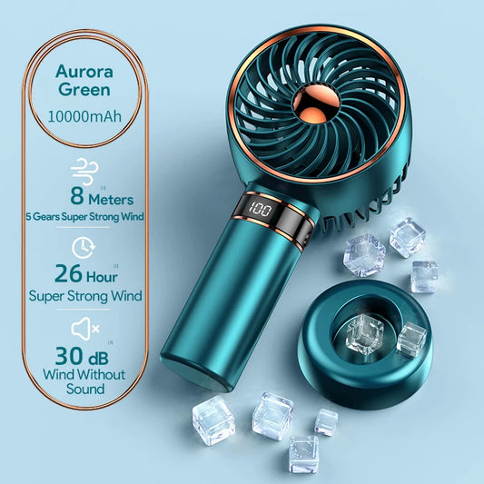 5000mAh Recharge Portable Fan Handheld Mini Fan USB Hand Hold Small Pocket Fan with Data Disply Table Stand Home Air Conditioner