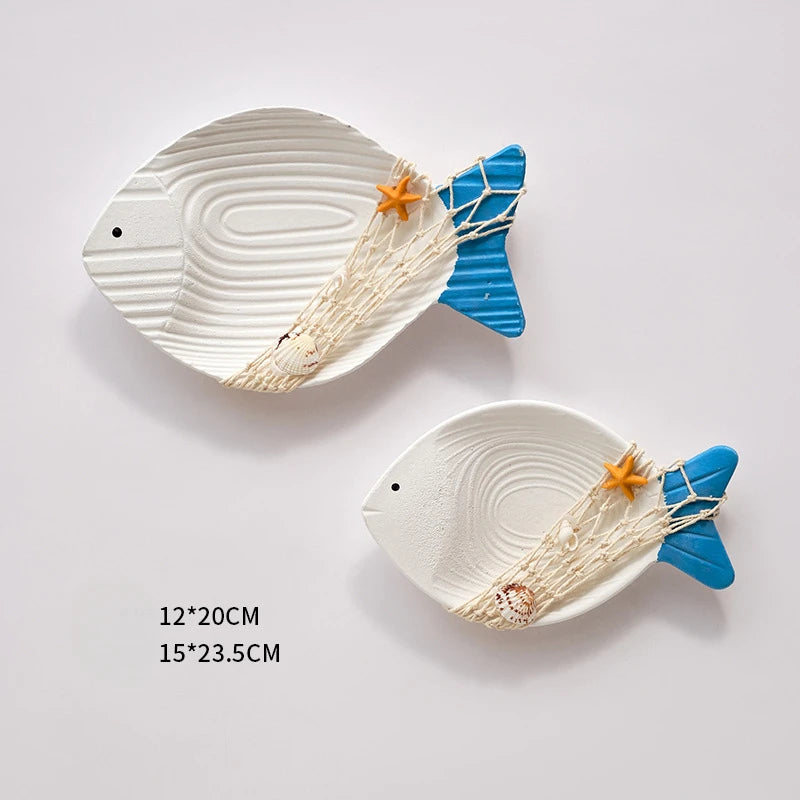 Woodiness Mediterranean Ocean Wall Stereoscopic Model Room Hotel Fish Wall Decor Decoration Size Set Can Be Hung or Placed