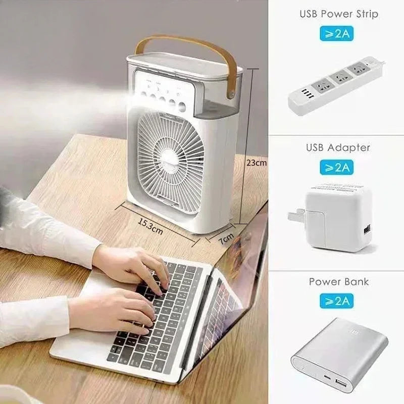 2025 New Portable Fan Air Conditioners USB Electric Fan LED Night Light Water Mist Fun 3 In 1 Air Humidifie For Home