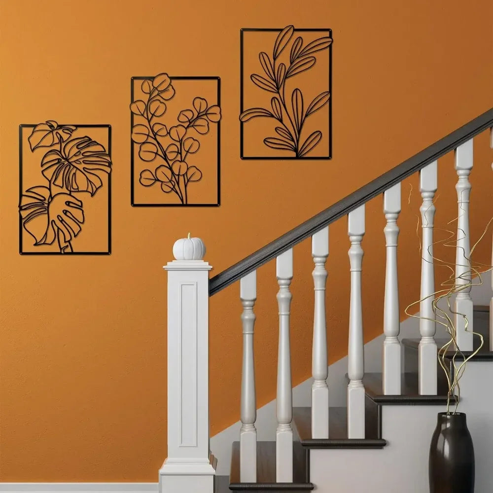 Gorgeous Gold & Black Metal Wall Decor: Large Minimalist Modern Boho Art. Abstract Flower & Leaf for Bedroom & Living Room.