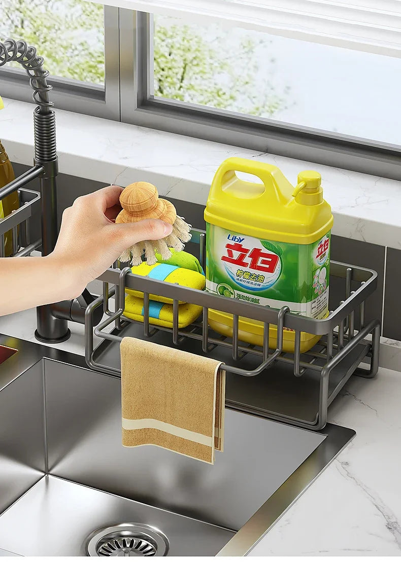 Self-draining Sink Shelf Stainless Steel Kitchen Sink Drain Rack Soap Sponge Holder Kitchen Sink Organizer Kitchen Organizer