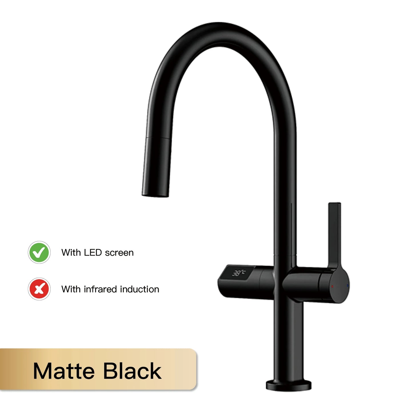 Luxury brass gun gray kitchen faucet LED digital sensing design single handle hot & cold water pull-out type 2-function sink Tap