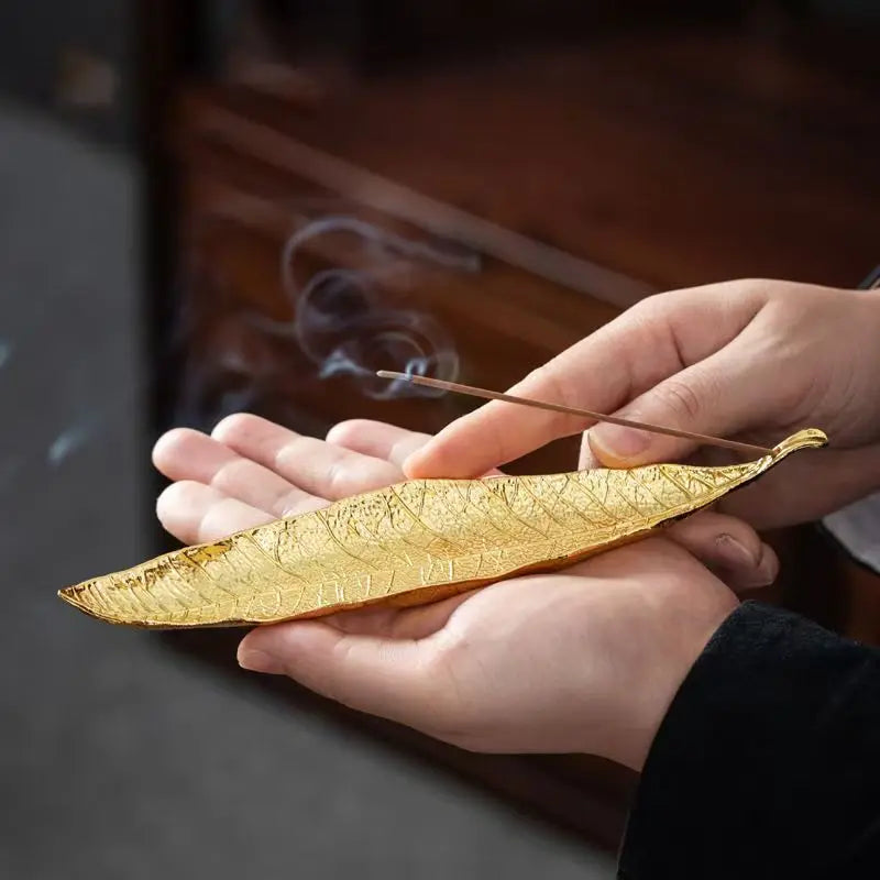 Creative Antique Leaf Incense Burner Zinc Alloy Bodhi Leaf Incense Holder Ash Catcher Office Home Desktop Decoration Zen Durable
