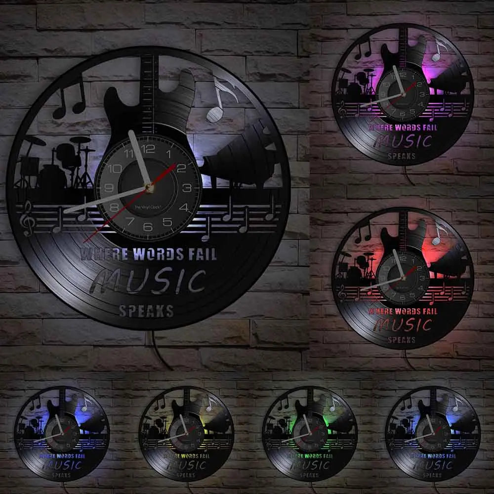 Guitar and Drum Kits Wall Clock Guitar Player Music Vinyl Record Clock Rock Music Instrument Guitar Wall Art Rock n Rock Gift