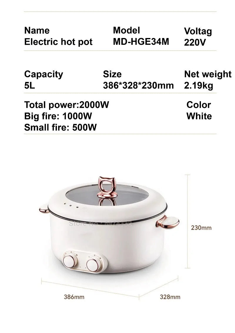 5L 6L Home Yuanyang Electric Hot Pot Electric Boiled Pan Large Capacity Double Soup Pots Non Stick Electric Frying Pan 2000W