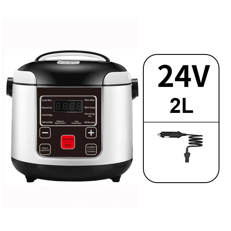 Portable Car Rice Cooker 2L Electric Truck Multi-Cooker Soup Porridge Cooking Food Steamer Electric Lunch Box 12V or 24V