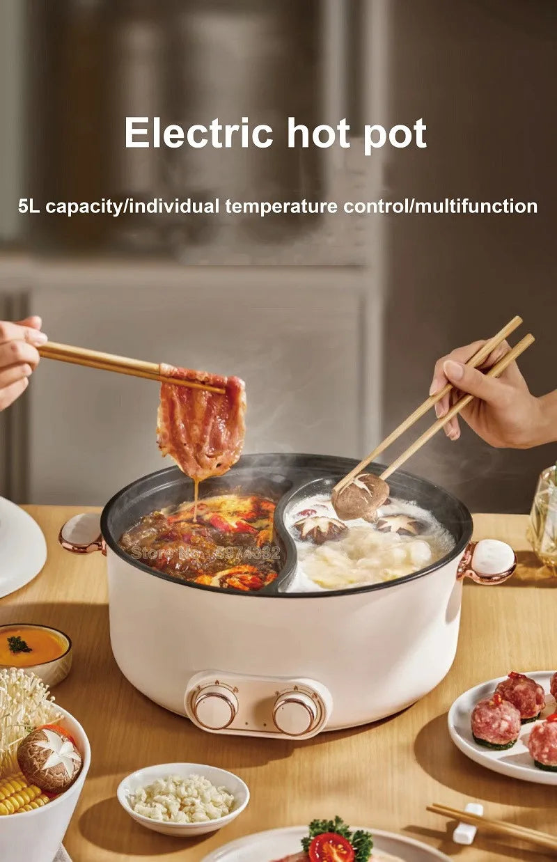 5L 6L Home Yuanyang Electric Hot Pot Electric Boiled Pan Large Capacity Double Soup Pots Non Stick Electric Frying Pan 2000W