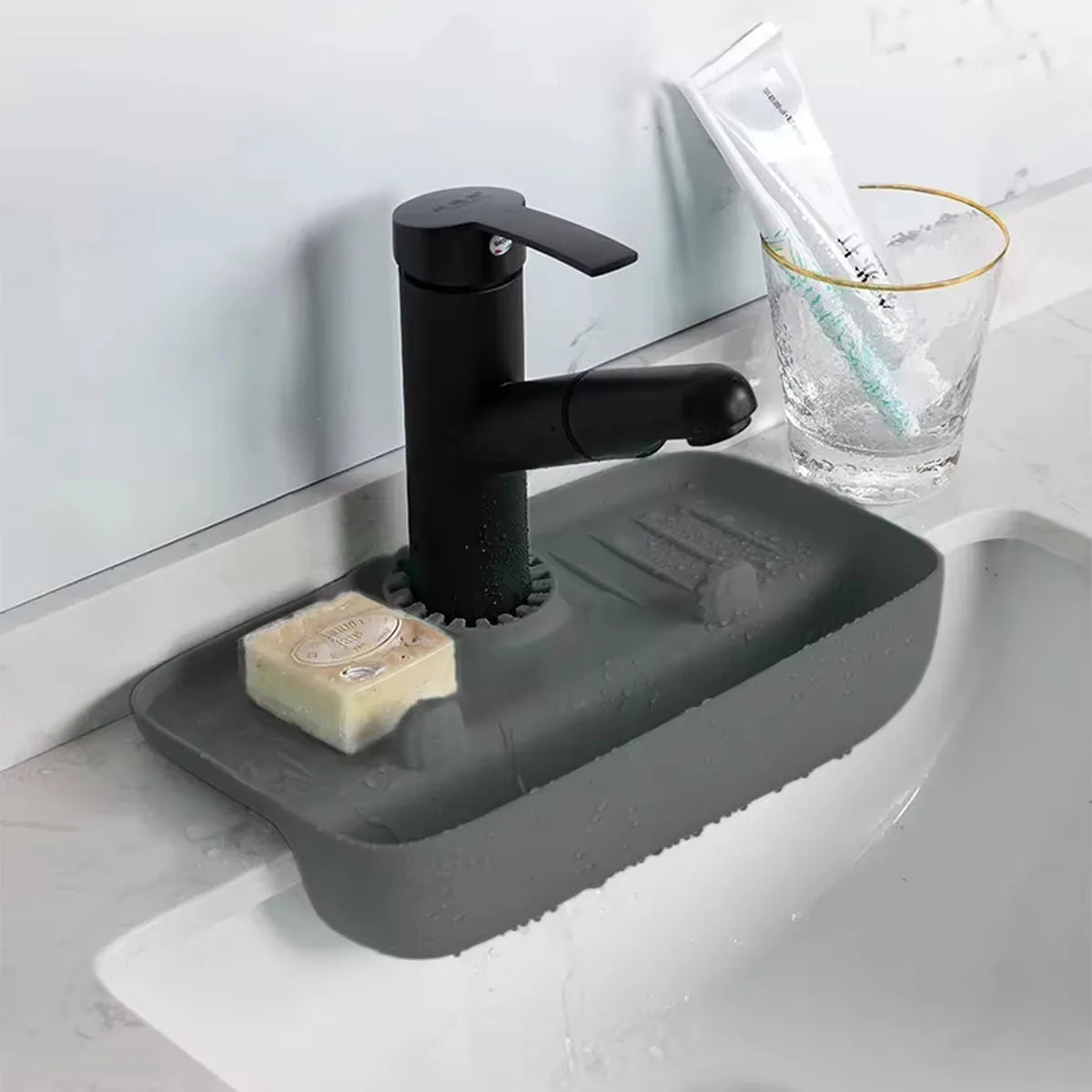 Silicone Sink Drain Rack Household Faucet Splash Proof Water Collecting Pad Sponge Rag Steel Wool Gadget Storage Box