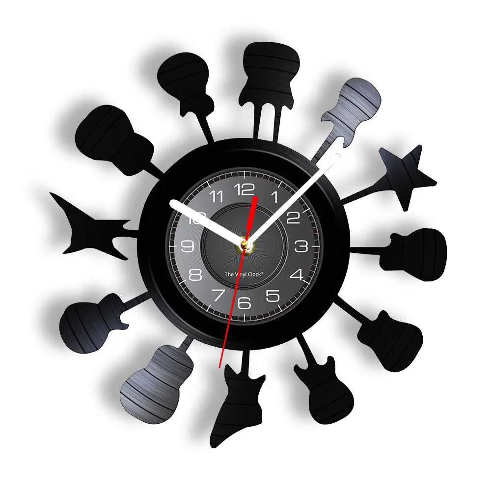 Guitar and Drum Kits Wall Clock Guitar Player Music Vinyl Record Clock Rock Music Instrument Guitar Wall Art Rock n Rock Gift