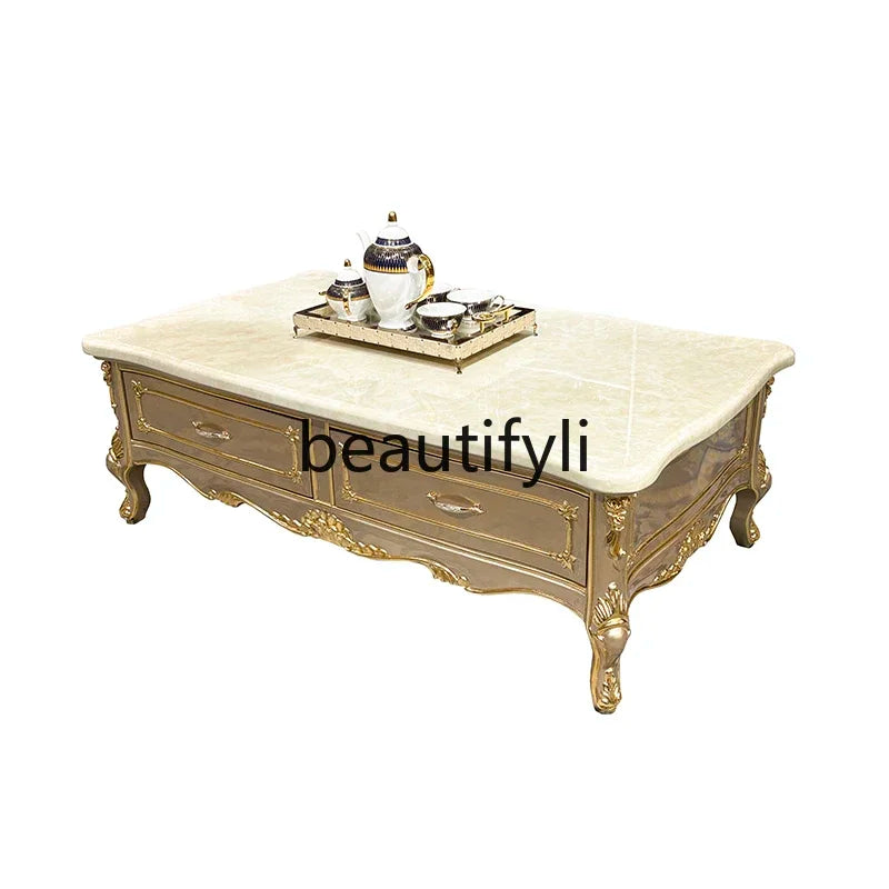 French solid wood coffee table, European court carved small apartment living room tea table neoclassical, furniture45