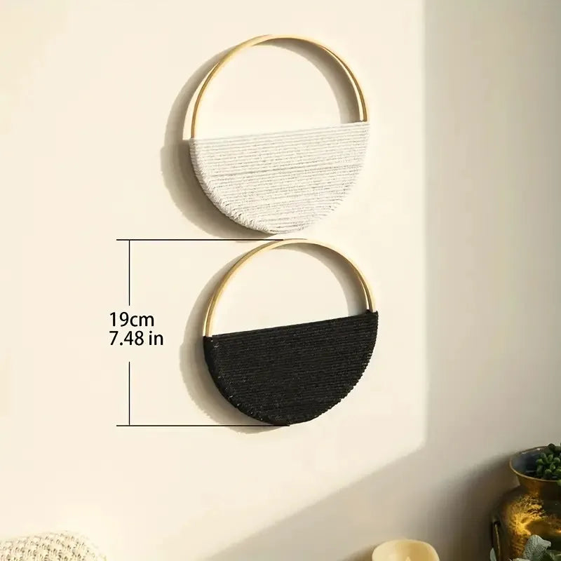 Bohemian Macrame Wall Hanging - Modern Circle Wall Art Set for Minimalist Home Decor, Handwoven Boho Wall Decor