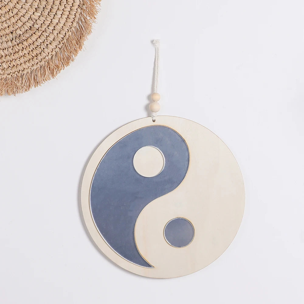 Wooden Mirror Home Decor Boho Wall Mirrors for Living Room Bedroom Tai Chi Yin Yang Wood Mirrors Room House Feng Shui Decoration