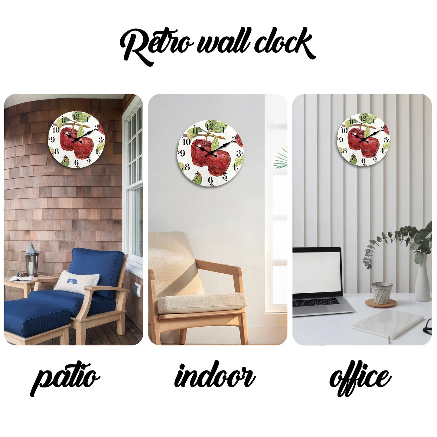 Apple Pattern Wooden Wall Clock on Personalized Branches Living Room Bedroom Kitchen Home Decoration Wall Clock Silent Quartz Clock Holiday Gift 10 Inches 12 Inches 14 Inches 16inch (Without Batteries)