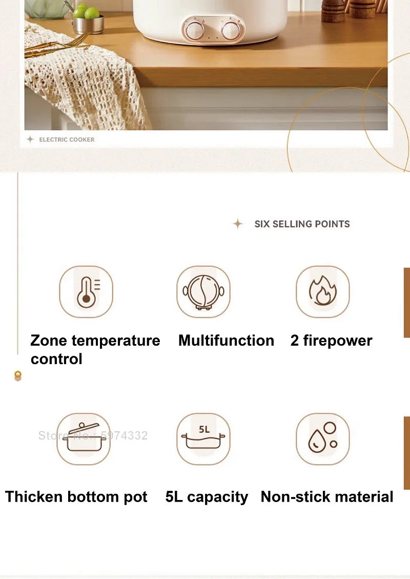 5L 6L Home Yuanyang Electric Hot Pot Electric Boiled Pan Large Capacity Double Soup Pots Non Stick Electric Frying Pan 2000W