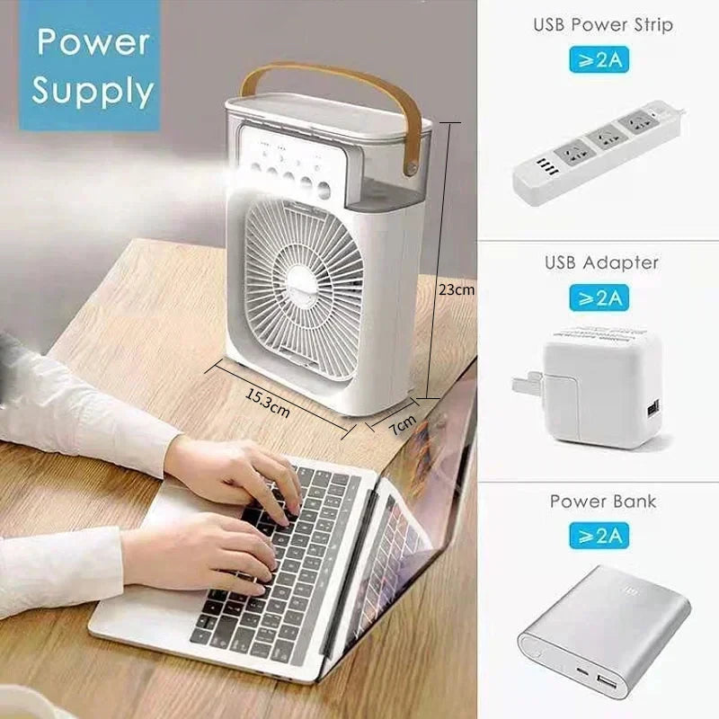 New Portable 3 In 1 Fan AIr Conditioner Household Small Air Cooler LED Night Lights Humidifier Air Adjustment Home Fans