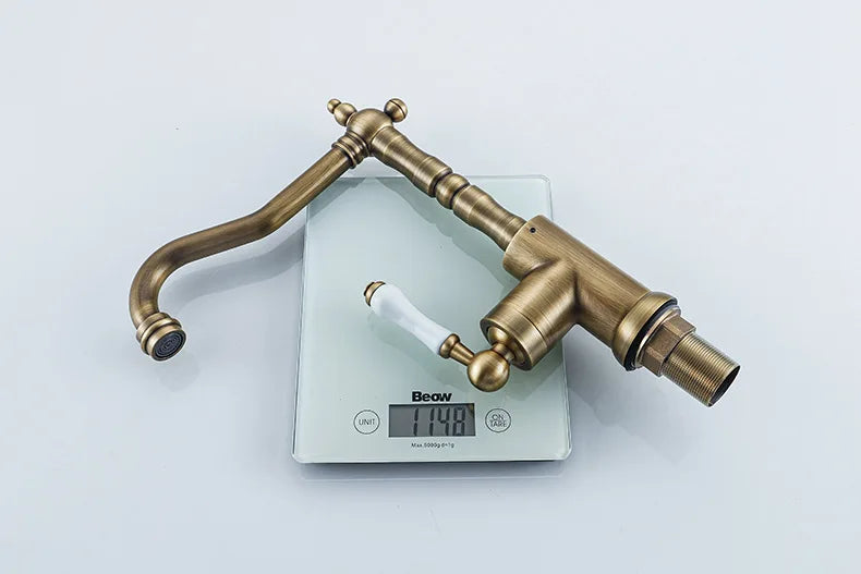 Brass Kitchen Faucet Ceramic Handle Deck Mount Bathroom Basin Faucet 360 Rotate Mixer Taps Hot Cold Water Faucet Crane