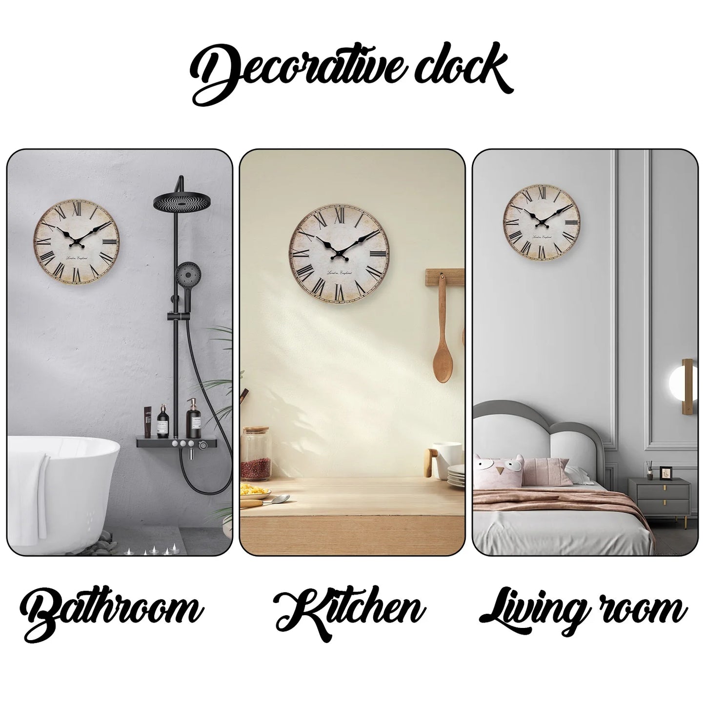 European Retro Roman Numeral Wooden Wall Clock Living Room Bedroom Kitchen Home Decoration Clock Wall Clock Silent Quartz Clock Holiday Gift 10 Inches 12 Inches 14 Inches 16inch (Without Batteries)