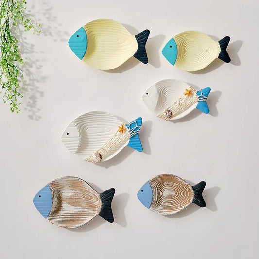 Woodiness Mediterranean Ocean Wall Stereoscopic Model Room Hotel Fish Wall Decor Decoration Size Set Can Be Hung or Placed