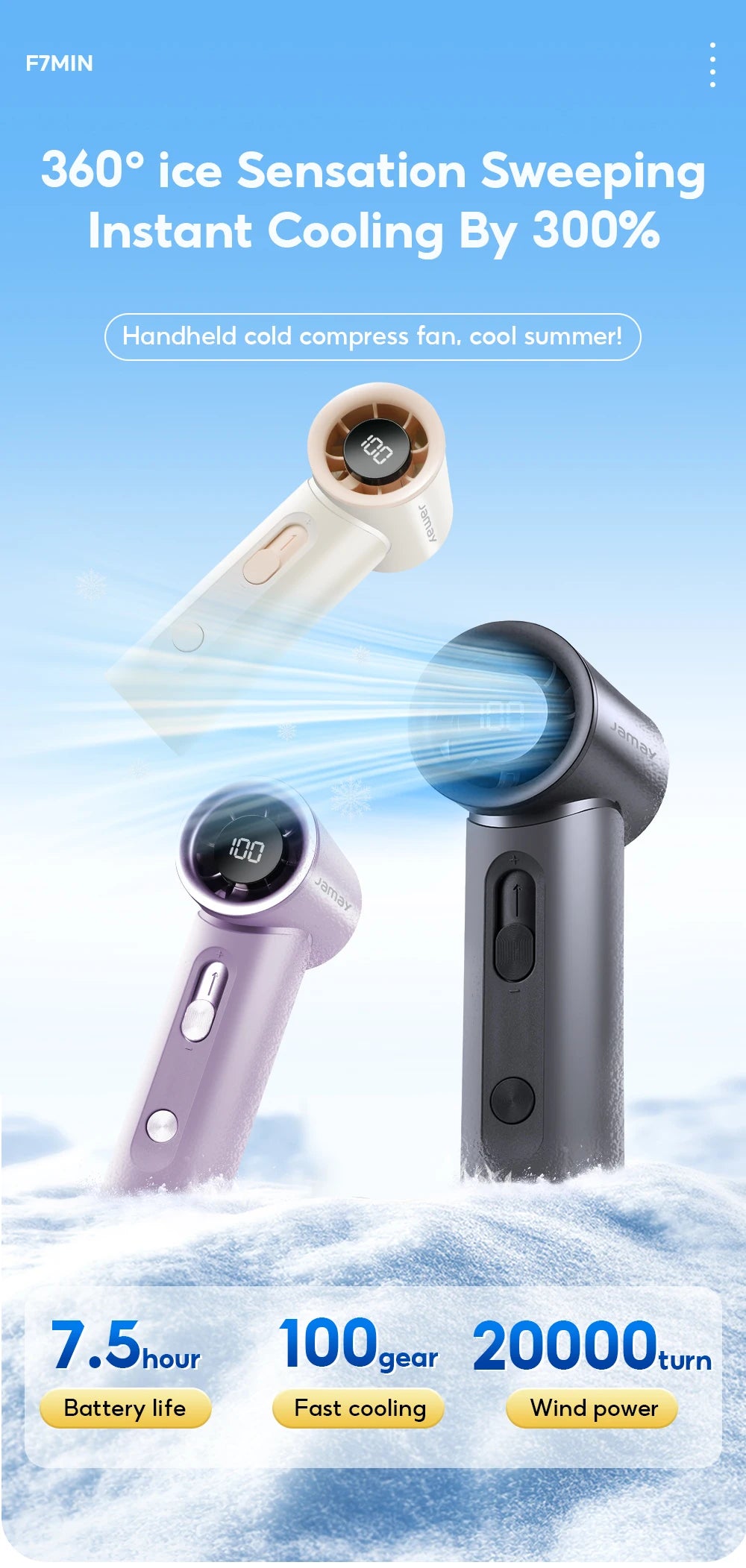 2025 Summer Portable USB Charged Mini Fan LCD Screen Handheld Turbo Fan 100 Gears Adjustable Wind Speeds Portable Desktop Fan