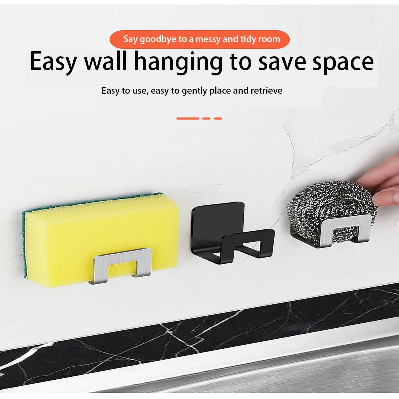 Stainless Steel Sink Tray Drainer Rack Kitchen Sink Sponge Holders Self Adhesive Hook Storage Holder Kitchen Wire Rag Organizer