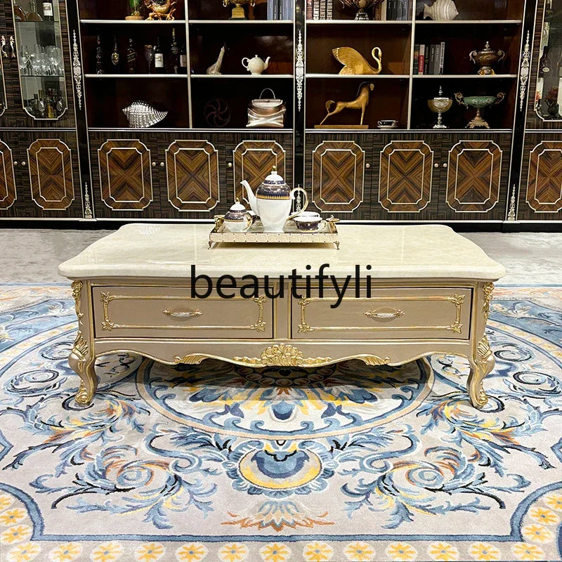 French solid wood coffee table, European court carved small apartment living room tea table neoclassical, furniture45