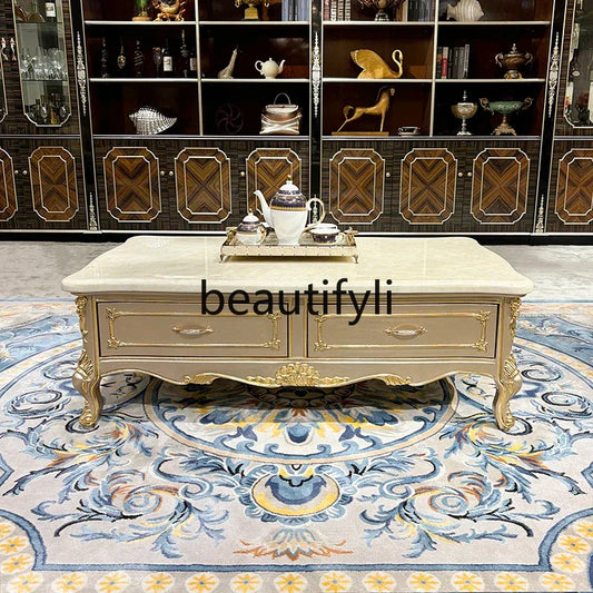 French solid wood coffee table, European court carved small apartment living room tea table neoclassical, furniture45