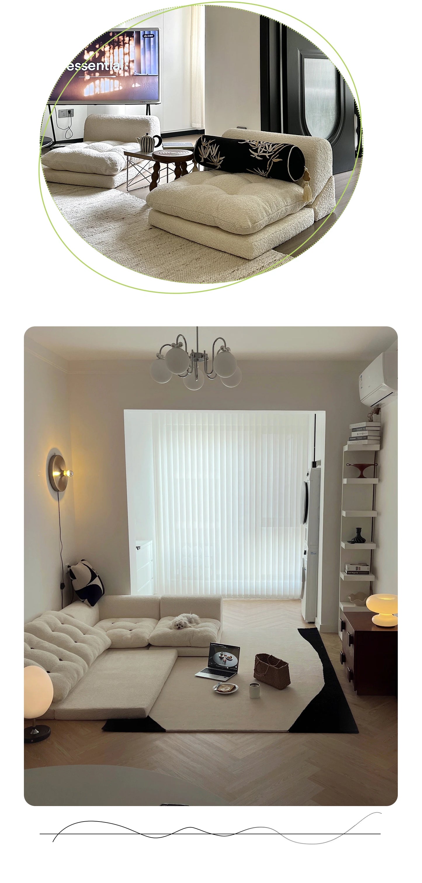 Minimalist White Fabric Living Room Sofa, Super Soft and Comfortable Tatami Module Lazy Sofa, Warm Home Furniture Salon FYLS