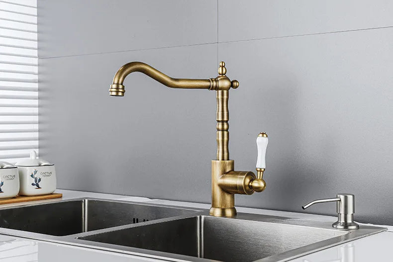 Brass Kitchen Faucet Ceramic Handle Deck Mount Bathroom Basin Faucet 360 Rotate Mixer Taps Hot Cold Water Faucet Crane