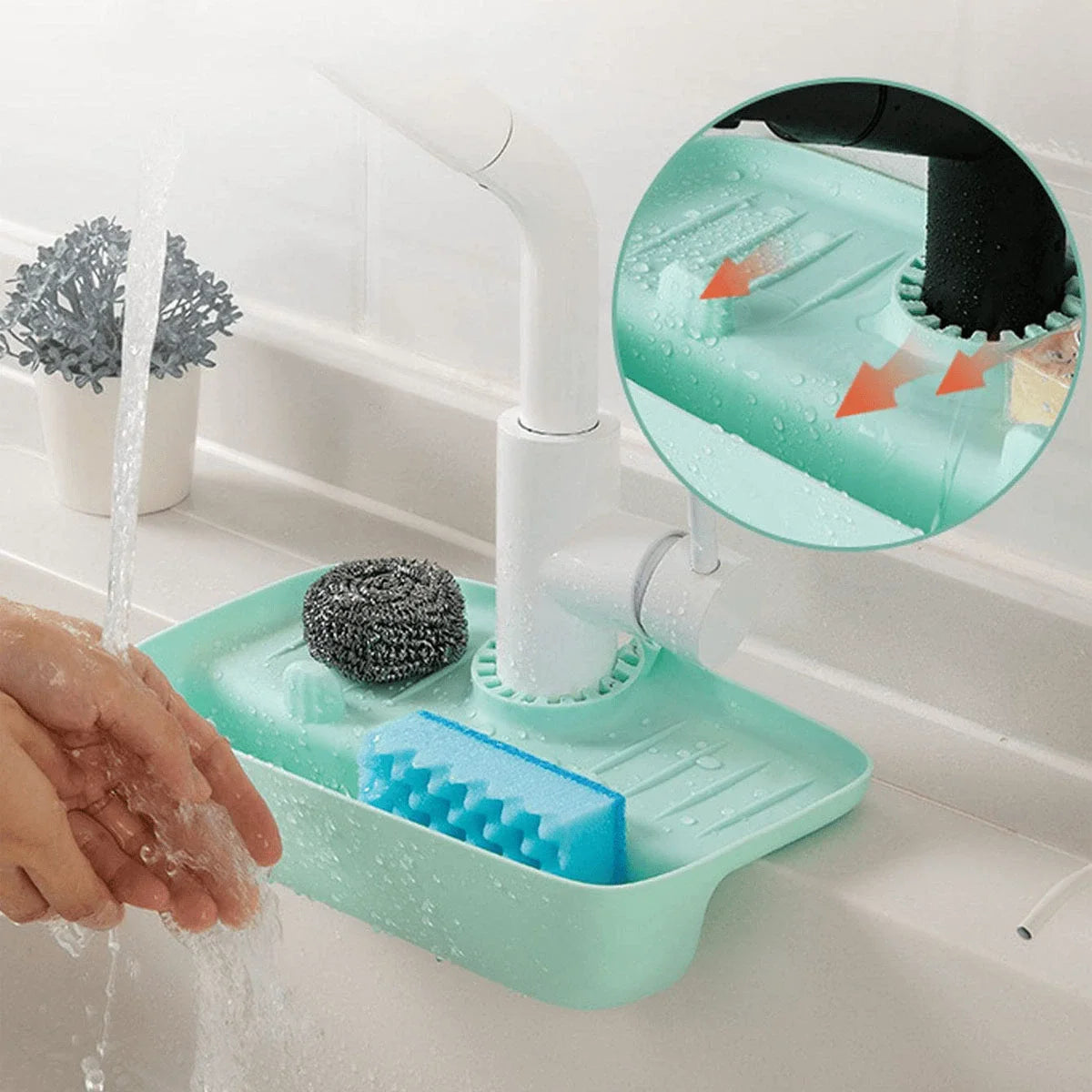 Silicone Sink Drain Rack Household Faucet Splash Proof Water Collecting Pad Sponge Rag Steel Wool Gadget Storage Box