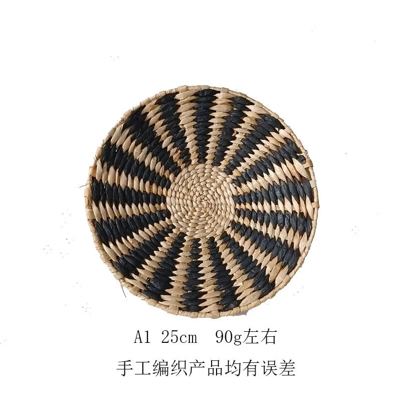 Bohemian Woven Wall Hanging, Handmade Rattan Circle Decor, Macrame Leaf Art for Living Room Bedroom