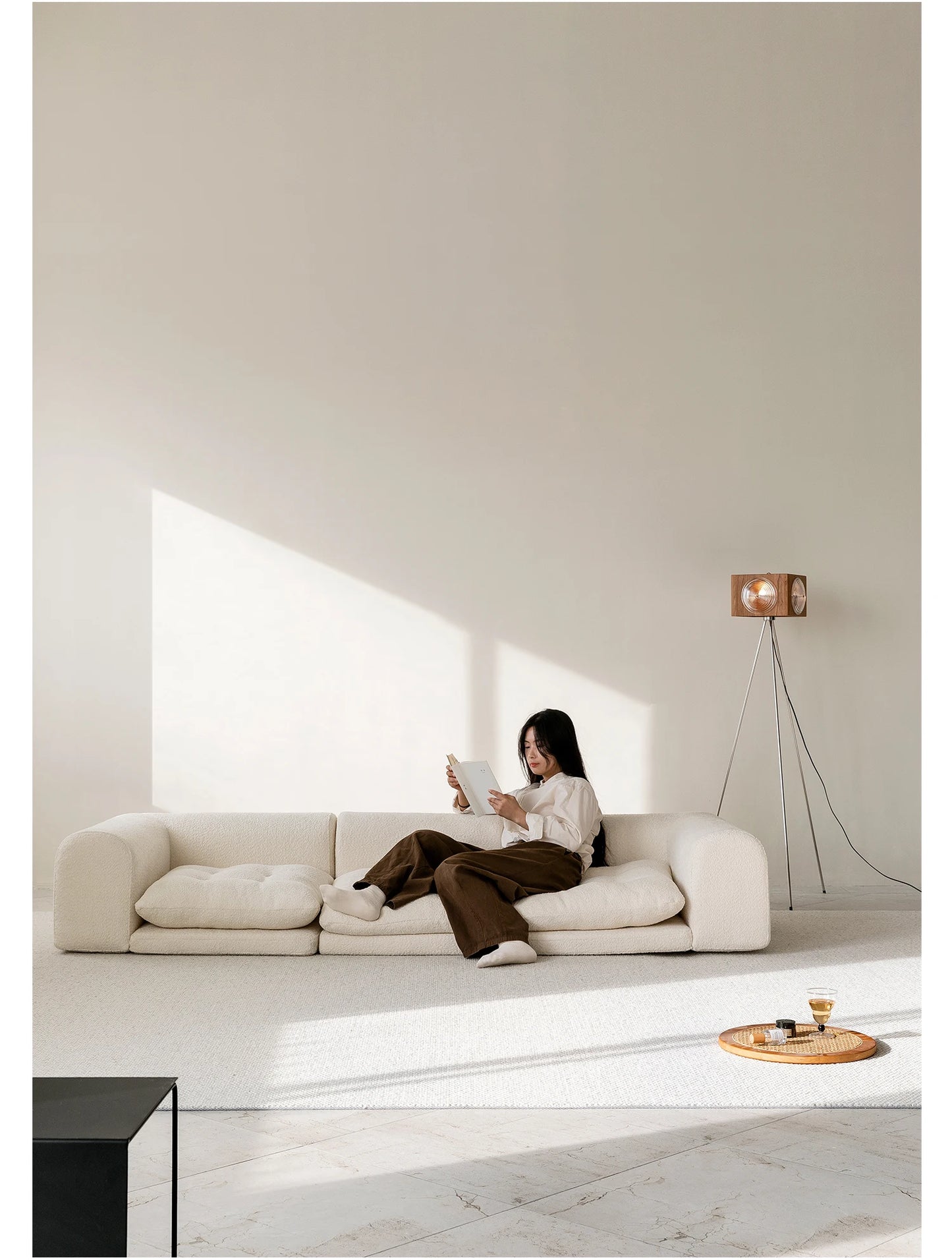 Minimalist White Fabric Living Room Sofa, Super Soft and Comfortable Tatami Module Lazy Sofa, Warm Home Furniture Salon FYLS