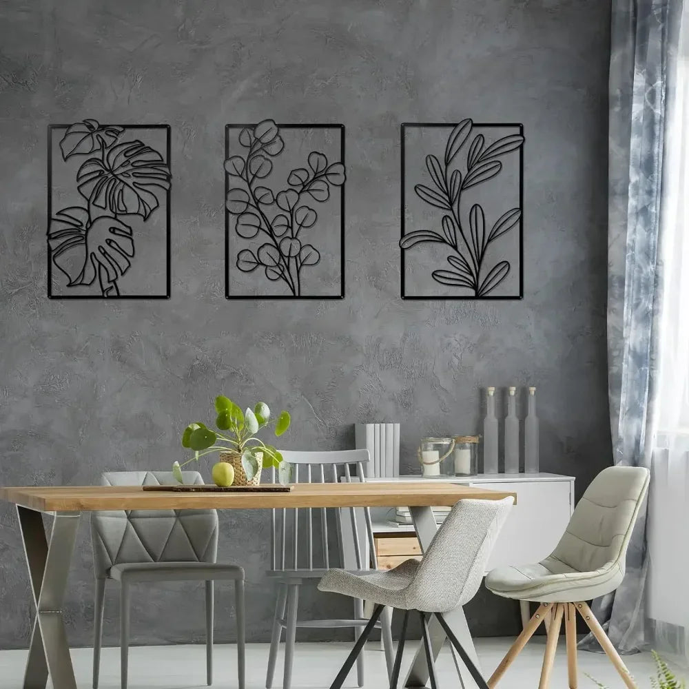 Gorgeous Gold & Black Metal Wall Decor: Large Minimalist Modern Boho Art. Abstract Flower & Leaf for Bedroom & Living Room.
