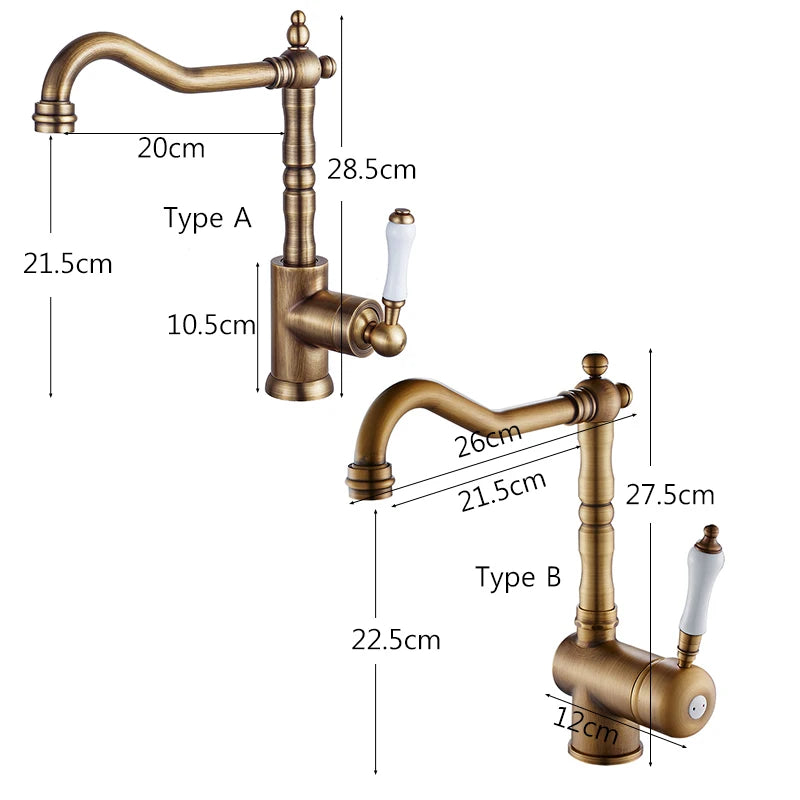 Brass Kitchen Faucet Ceramic Handle Deck Mount Bathroom Basin Faucet 360 Rotate Mixer Taps Hot Cold Water Faucet Crane