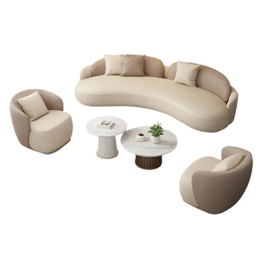 Hotel Sofa, Light Luxury Curved Leather Art Sofa, Cat Scratch Leather, Beauty Salon Rest Set, Sofa and Coffee Table Combination