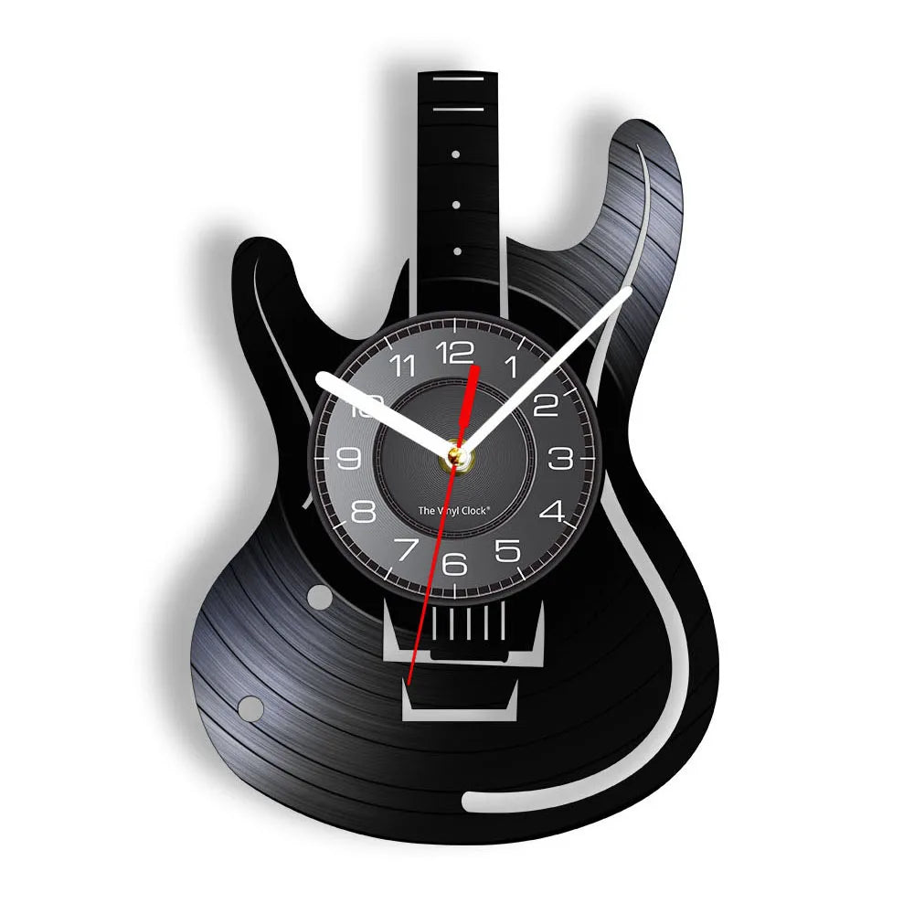 Guitar and Drum Kits Wall Clock Guitar Player Music Vinyl Record Clock Rock Music Instrument Guitar Wall Art Rock n Rock Gift