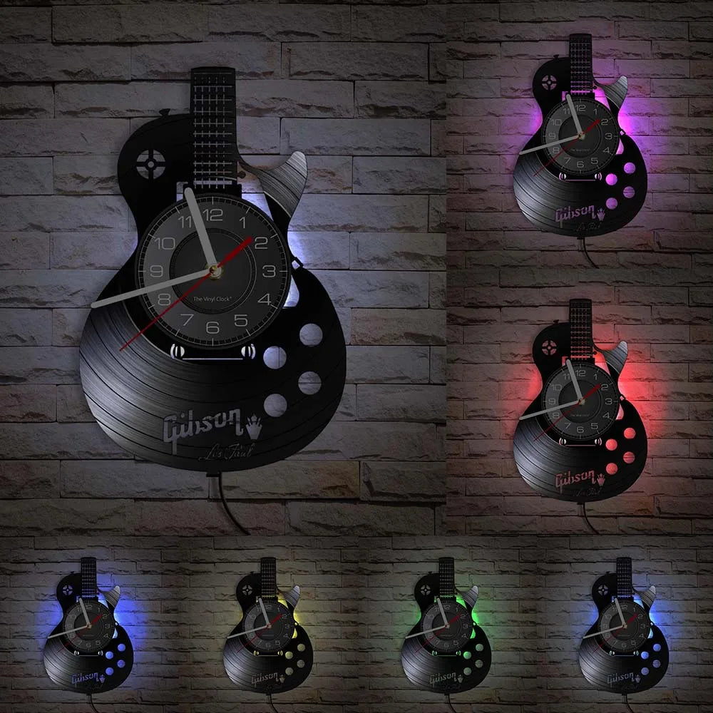 Guitar and Drum Kits Wall Clock Guitar Player Music Vinyl Record Clock Rock Music Instrument Guitar Wall Art Rock n Rock Gift