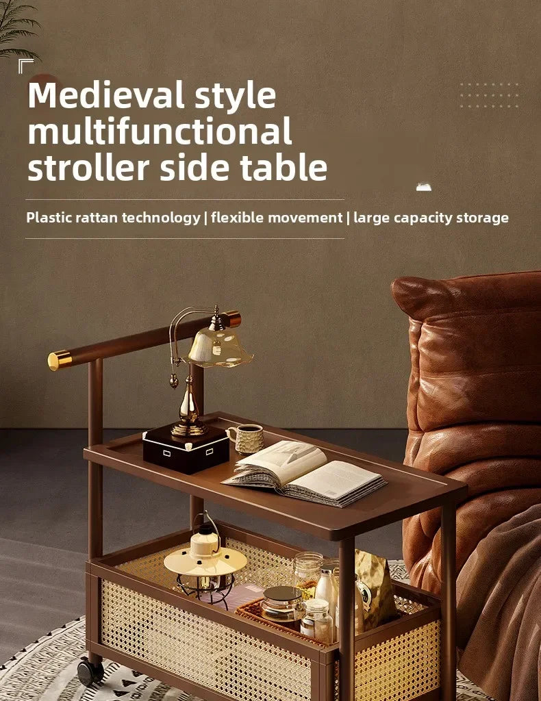 Sofa side table, antique style tea table, mobile tea table, small push table, solid wood tea cart