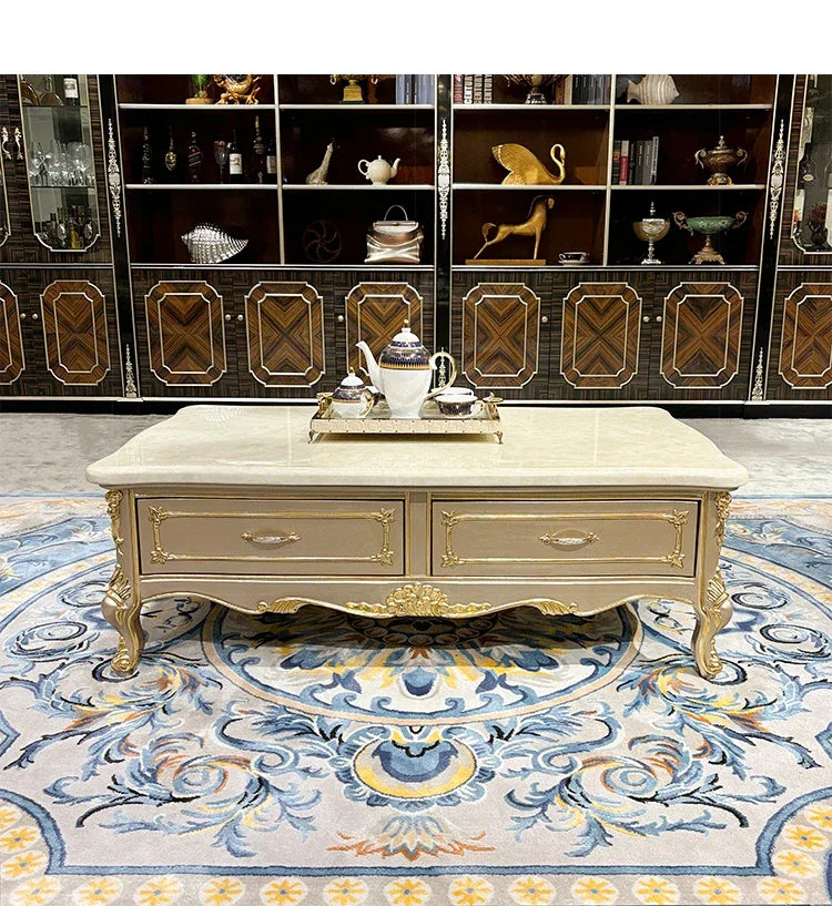 French solid wood coffee table, European court carved small apartment living room tea table neoclassical, furniture45