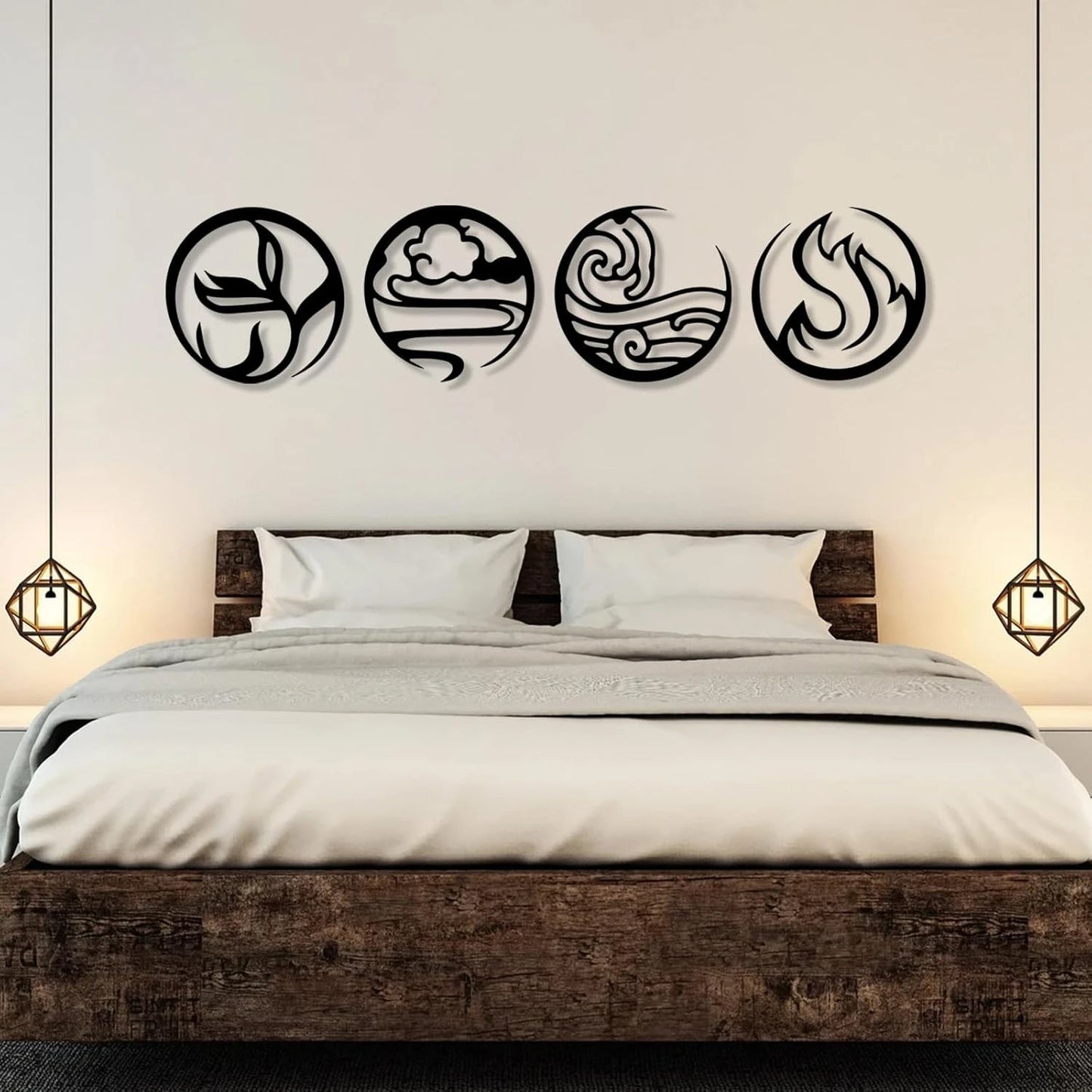 Four Elements 3D Acrylic Mirror Wall Decal Earth Water Air Fire Elements Symbol Minimalist Wall Art Bedroom Wall Decor Sticker