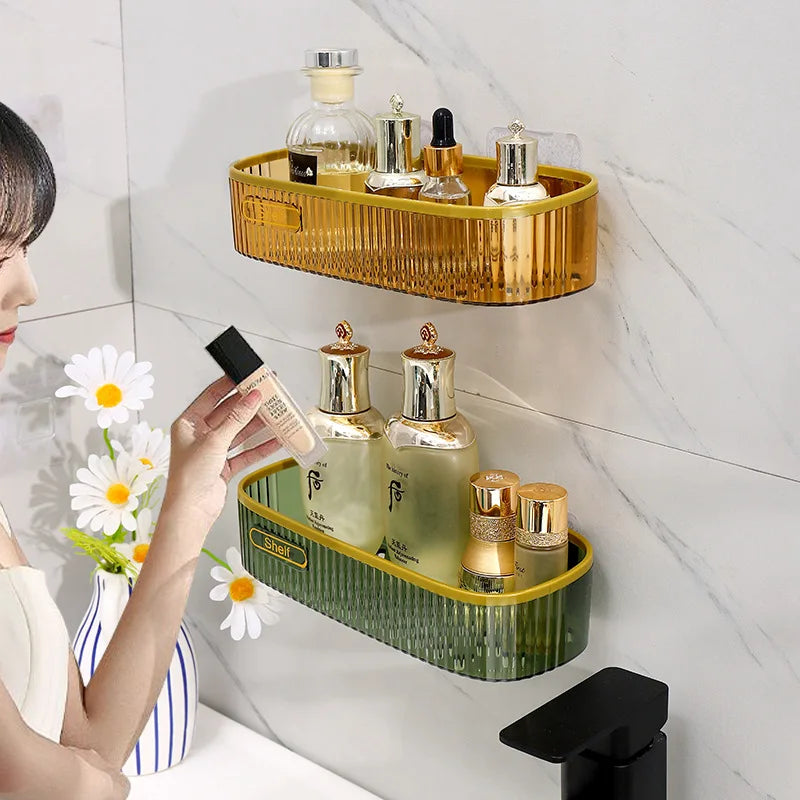 Multi-Purpose Wall Mounted Bathroom Storage Rack No Punching Storage Rack Space-Saving Organizer Kitchen Bathroom Supplies
