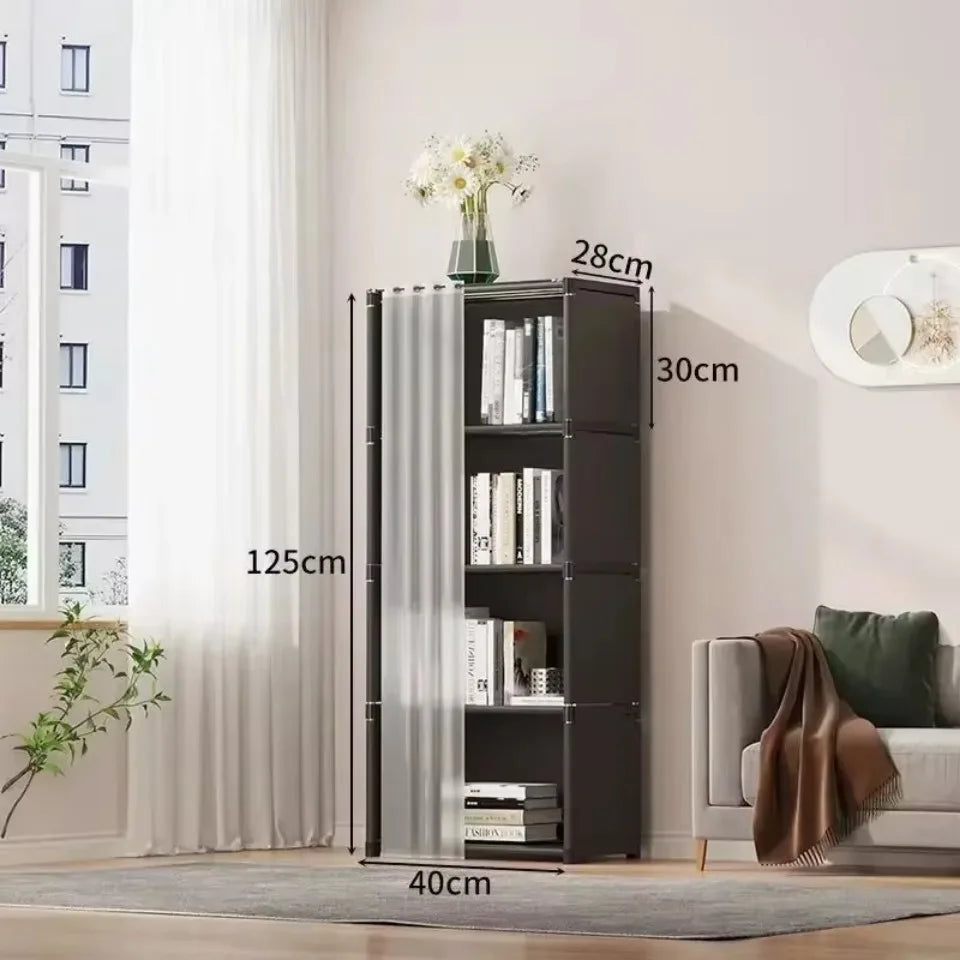 Multifunctional Dustproof Cabinet Easy Assembly Portable Clothes Organizer Cabinet with Curtains  Multipurpose She Book Holder