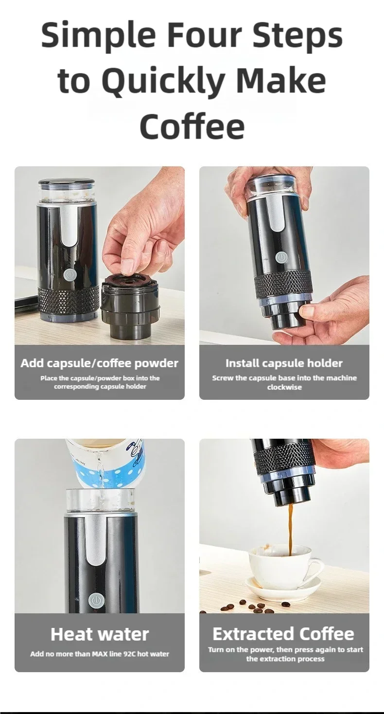Electric Coffee Maker Convenient Capsule Ground Coffee Brewer Travel Camping Coffee Maker for Ground Coffee and KCUP Capsules