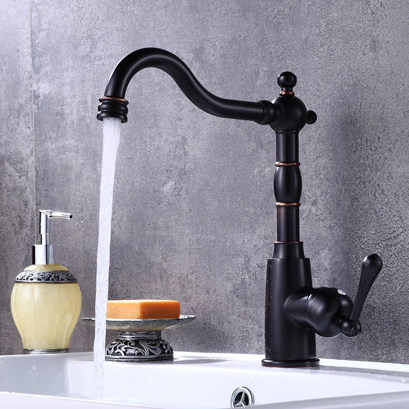 Brass Kitchen Faucet Ceramic Handle Deck Mount Bathroom Basin Faucet 360 Rotate Mixer Taps Hot Cold Water Faucet Crane