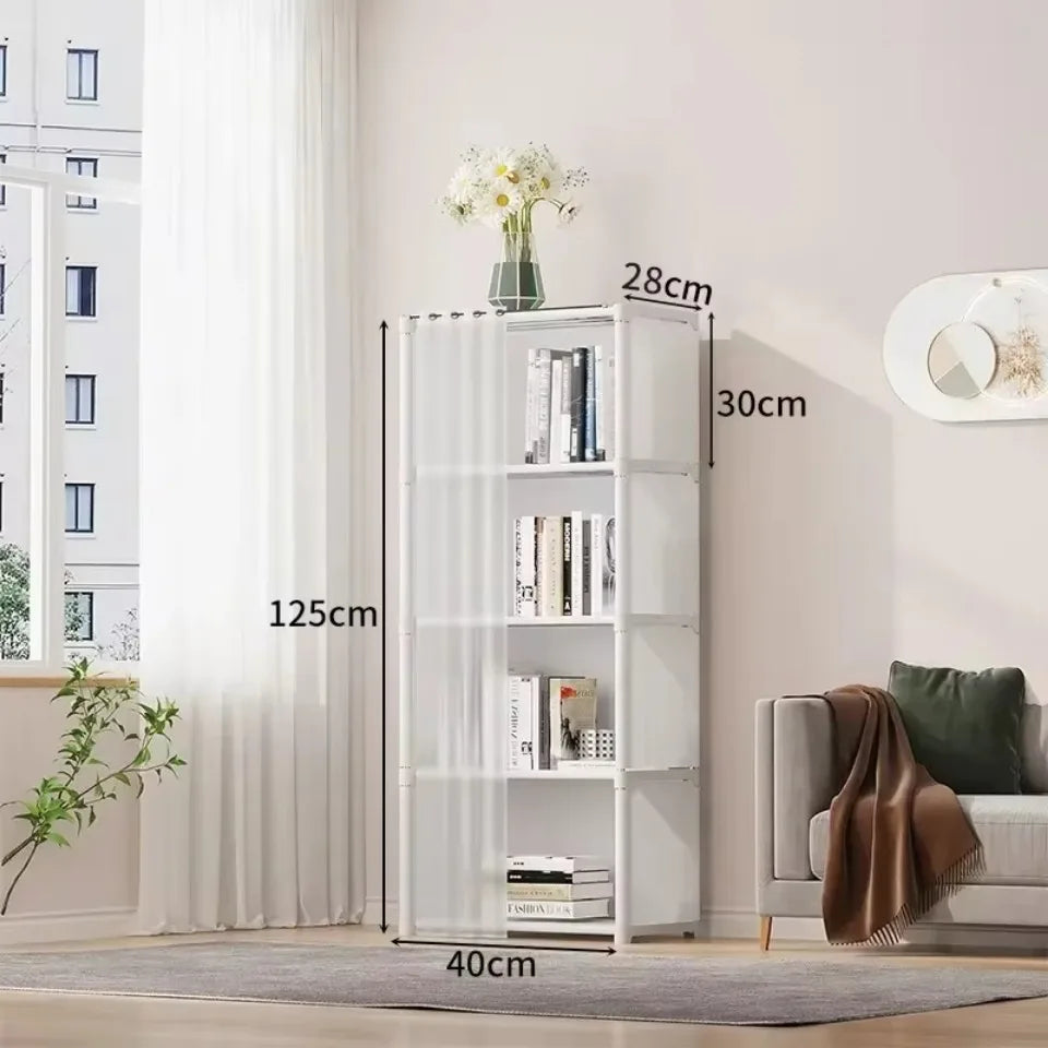 Multifunctional Dustproof Cabinet Easy Assembly Portable Clothes Organizer Cabinet with Curtains  Multipurpose She Book Holder