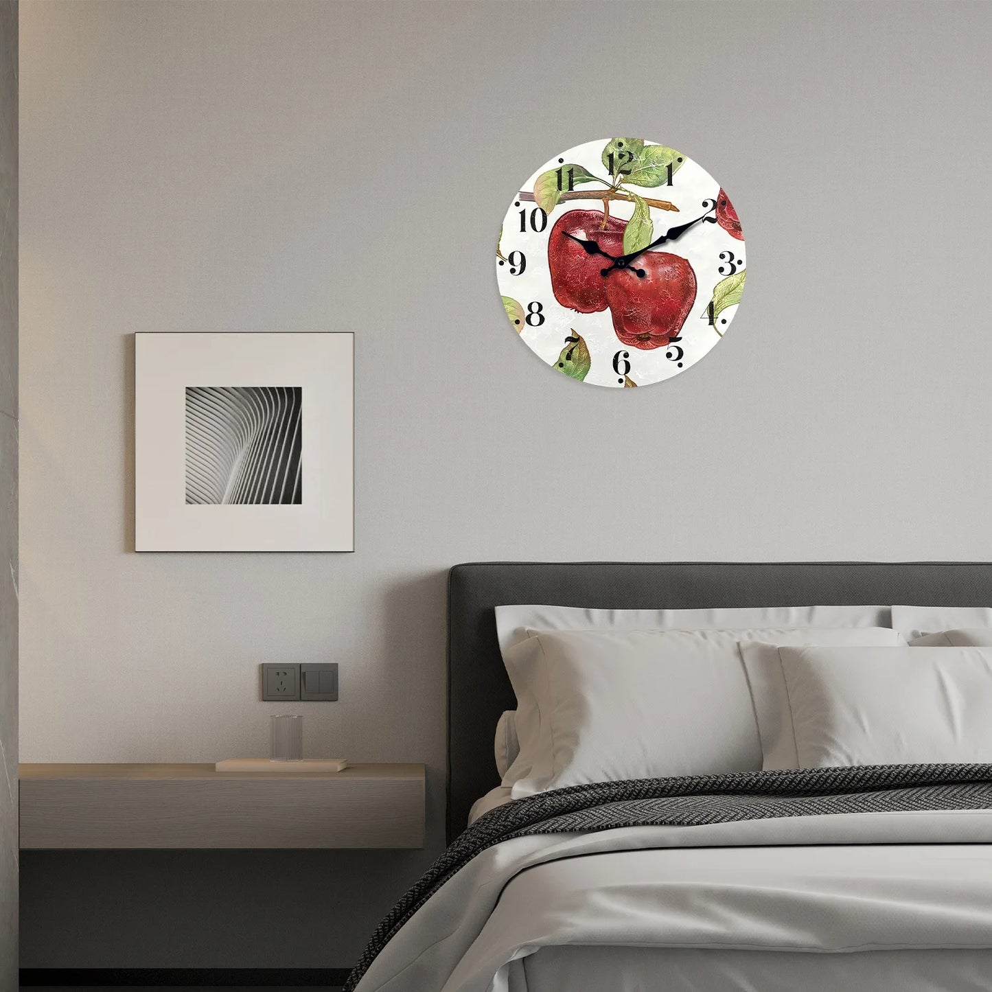 Apple Pattern Wooden Wall Clock on Personalized Branches Living Room Bedroom Kitchen Home Decoration Wall Clock Silent Quartz Clock Holiday Gift 10 Inches 12 Inches 14 Inches 16inch (Without Batteries)