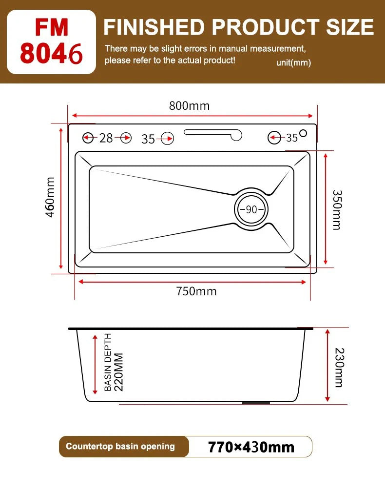 Stainless Steel New Waterfall Kitchen Sink Digital Display Dishwashing Sinks With Draining Rack Embossed Extra Large Single Slot