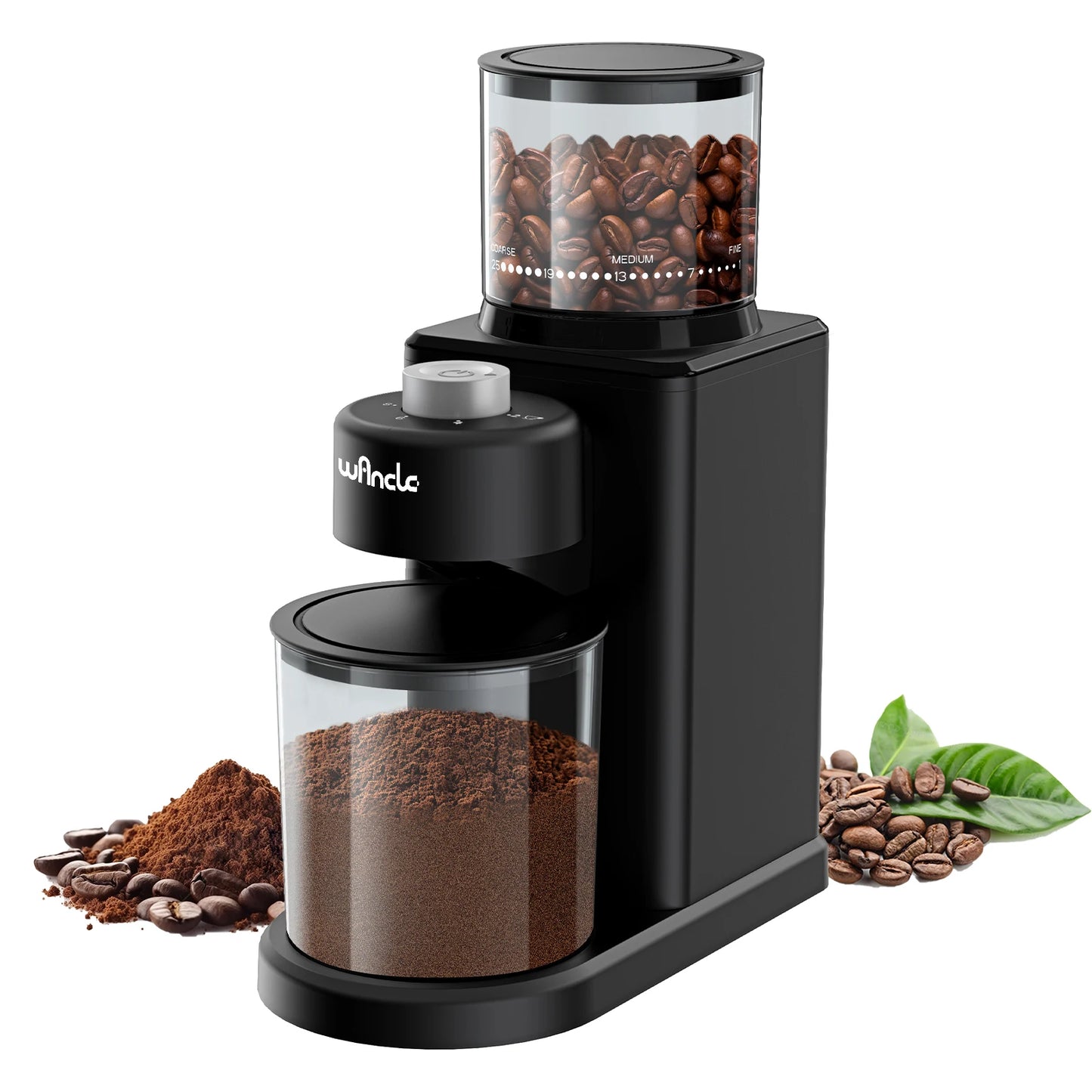 Coffee Bean Grinder Automatic Conical Burr Grinder 25 Precise Grindings with Powder Blower for Espresso French Coffee 2-12 Cups