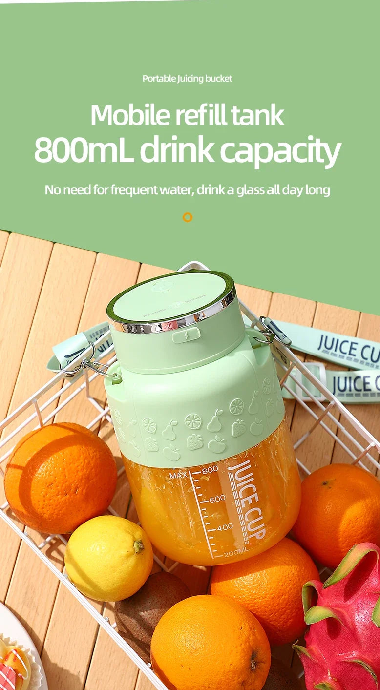 Wireless Portable Juicing Bucket Electric 800ml Sports Cup Fresh Fruit Juicer With Large Capacity and 10 Stainless Steel Blades