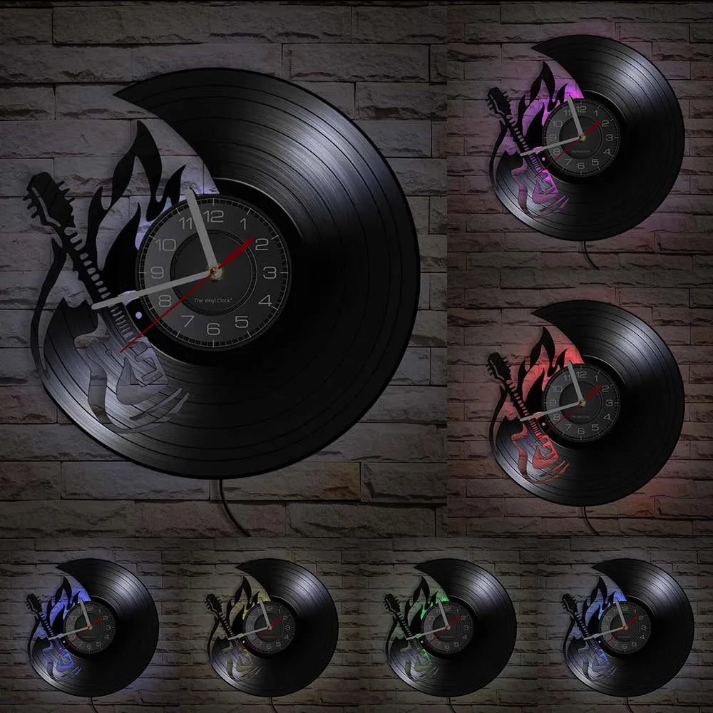 Guitar and Drum Kits Wall Clock Guitar Player Music Vinyl Record Clock Rock Music Instrument Guitar Wall Art Rock n Rock Gift